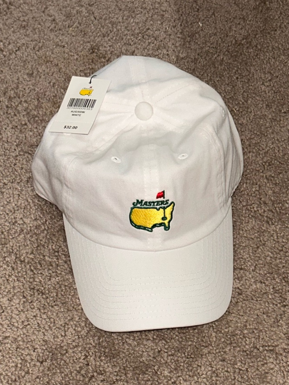 Masters White Baseball Cap with Yellow/Green Embroidered Logo